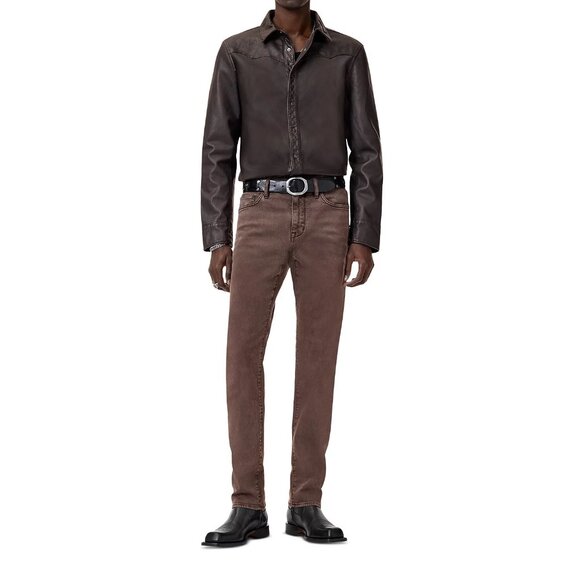 John Varvatos Men's Samuel Western Pearl Snap Leather Shirt Jacket Earth Brown - Picture 8 of 8